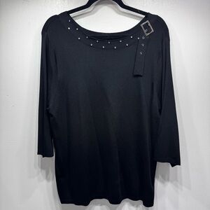 Vintage Y2K Black Tunic Sweater Buckle Rhinestone Neckline Joseph A. Size 3X